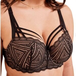 Adore Me Trezza Contour Balconette Bra Size 40G Plus Strappy Black Lace NEW